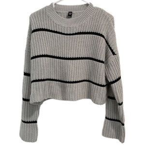 Grey and black striped knit crop sweater